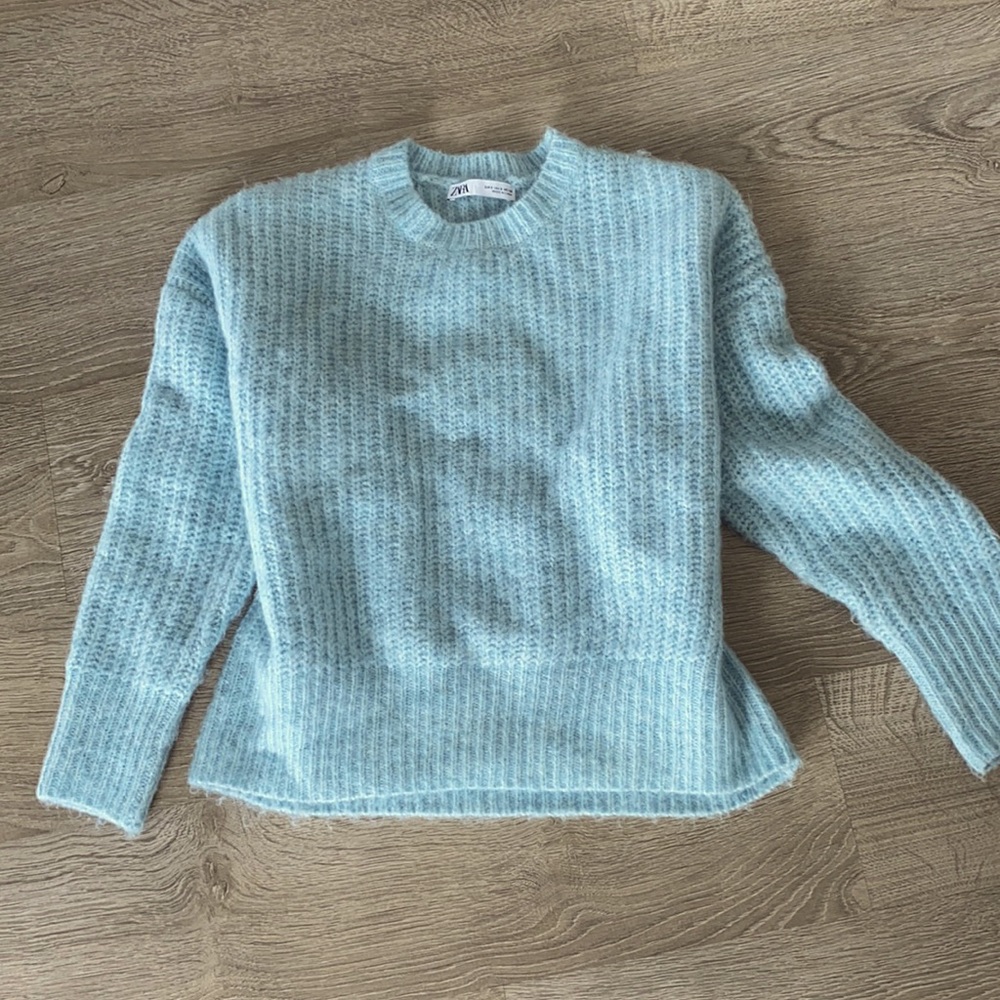 Zara purl knit baby blue sweater, sz s